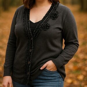 🍂 J.Crew Velvet Ruffle-Trim Cardigan – Size L